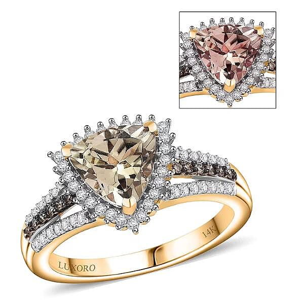 Luxoro 14K Yellow Gold AAA Turkizite Champagne and Diamond Ring