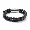 Shungite, Leather Cord Bracelet Bracelet in Stainless Steel (8.00 In) 90.00 ctw - Sticky add to cart bar