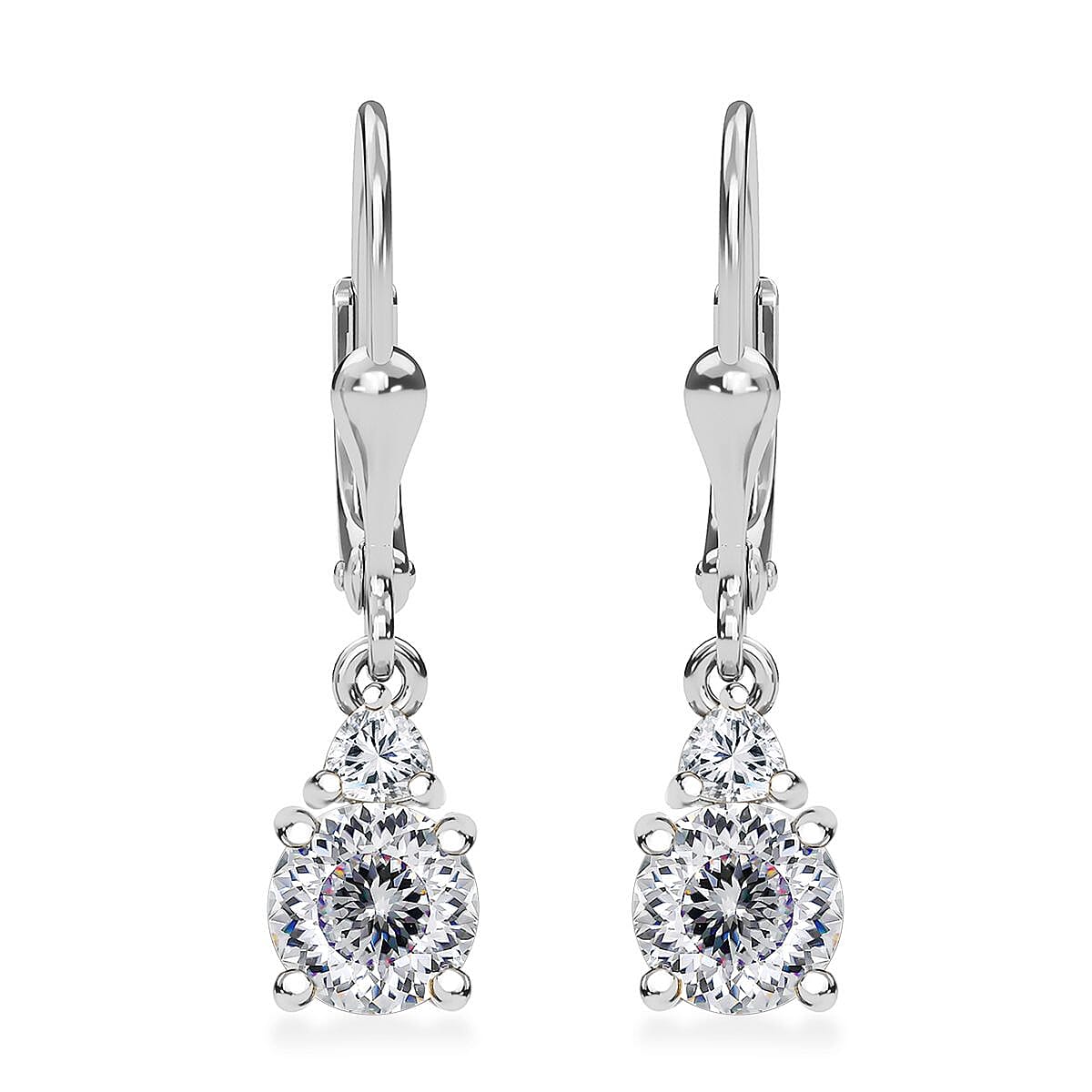 Moissanite Lever Back Earrings in Rhodium Over Sterling Silver 1.70 ctw