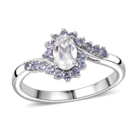 Premium Malagasy Moonstone ,  Tanzanite  Main Stone With Side Stone Ring in Rhodium Overlay Sterling Silver 1.11 ctw