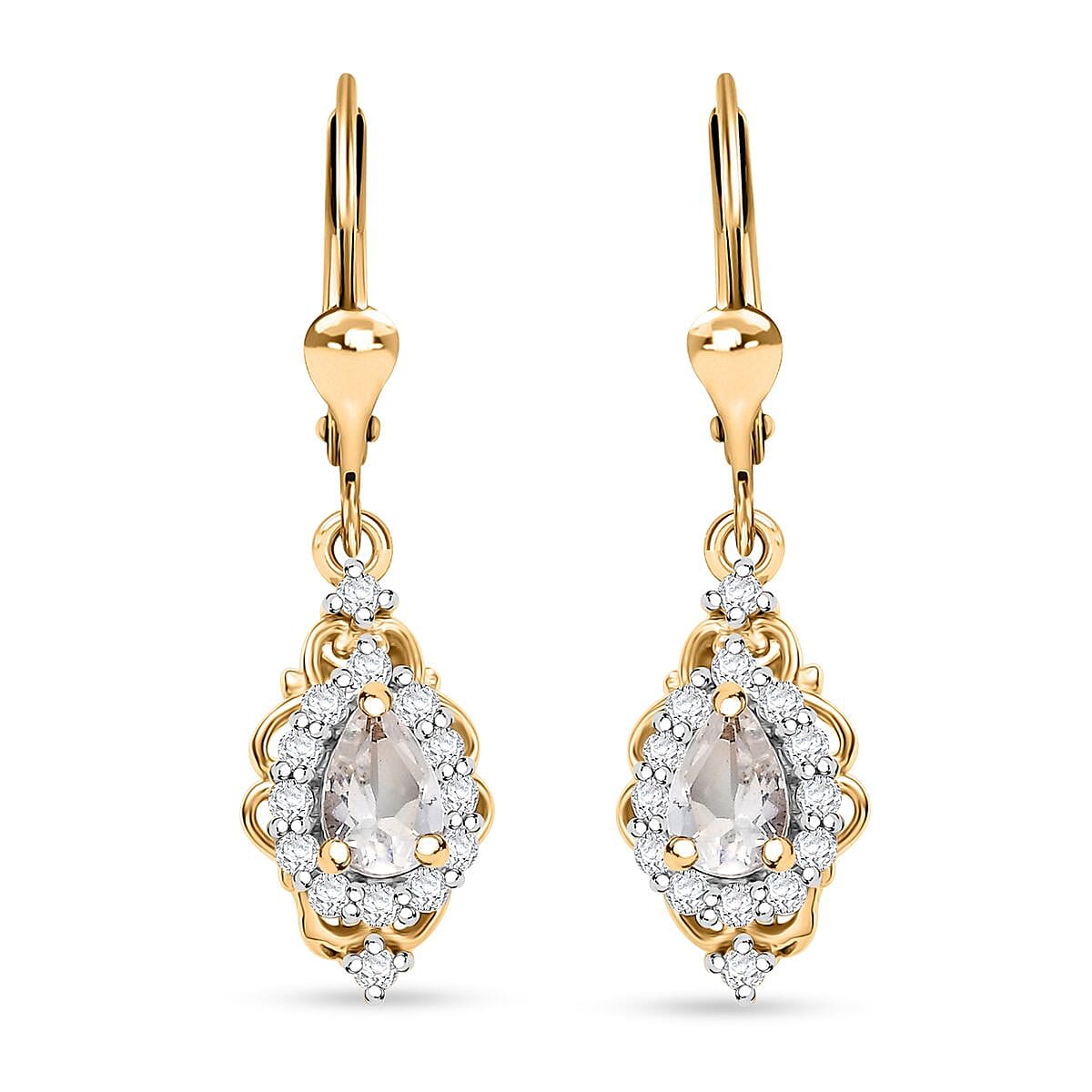 D'Joy Premium Malagasy Moonstone and White Zircon 1.35 ctw Lever Back Earrings in 18K Vermeil Yellow Gold Over Sterling Silver