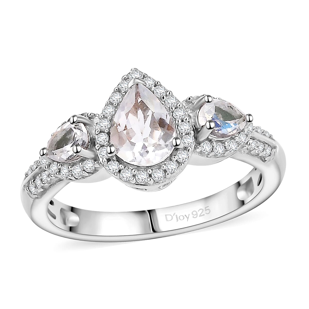 Premium Malagasy Moonstone ,  White Zircon  Ring in Rhodium Overlay Sterling Silver 1.75 ctw
