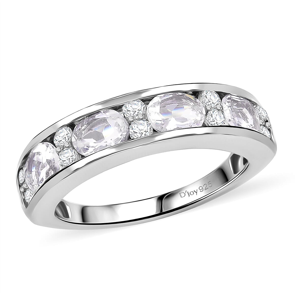 Premium Malagasy Moonstone and Moissanite 1.60 ctw Band Ring in Rhodium Over Sterling Silver (Size 10.0)