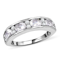 Premium Malagasy Moonstone and Moissanite 1.60 ctw Band Ring in Rhodium Over Sterling Silver (Size 10.0)