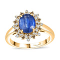 Kashmir Kyanite, Natural Champagne and White Diamond (0.30 cts) Starburst Ring in 18K Vermeil YG Over Sterling Silver (Size 10.0) 2.75 ctw - Sticky add to cart bar