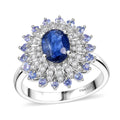 Kashmir Kyanite, Multi Gemstone Floral Ring in Rhodium Over Sterling Silver (Size 10.0) 2.40 ctw - Sticky add to cart bar
