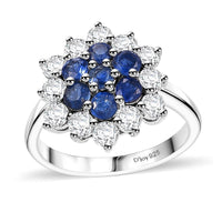 Kashmir Kyanite and White Zircon 2.80 ctw Ring in Rhodium Over Sterling Silver