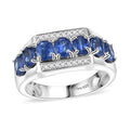 Kashmir Kyanite and White Zircon 3.65 ctw Men's Ring in Rhodium Over Sterling Silver - Sticky add to cart bar