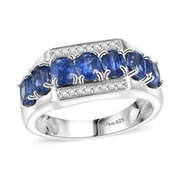Kashmir Kyanite and White Zircon 3.65 ctw Men's Ring in Rhodium Over Sterling Silver