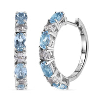 D'Joy Sky Blue Topaz and White Topaz 5.85 ctw Hoop Earrings in Platinum Over Sterling Silver