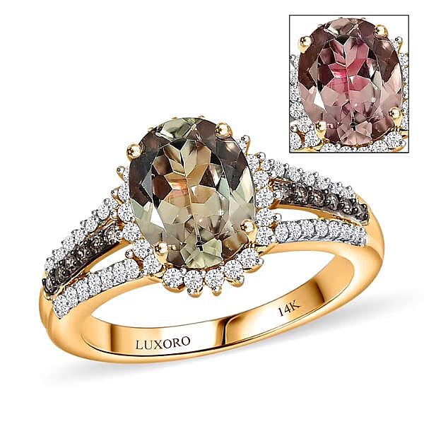 Luxoro 14K Yellow Gold AAA Turkizite, Nature Champagne and Diamond (I2) Ring (Size 5.0) 2.40 Carat Total Weight