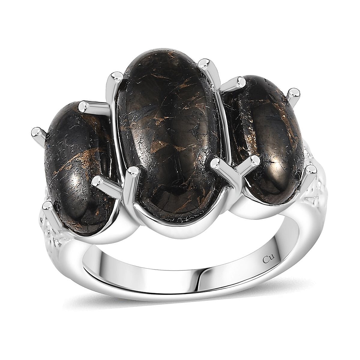 Matrix Silver Shungite 3 Stone Ring in Platinum Bond Copper (Size 10.0) 6.00 ctw
