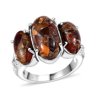 Matrix Fire Opal 7.65 ctw 3 Stone Ring in Platinum Over Copper with Magnet