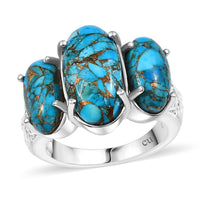 02nd May TLV Matrix Chestnut Brine Turquoise 3 Stone Ring in 14K YG and Platinum Over Copper with Magnet (Size 10.0) 8.35 ctw