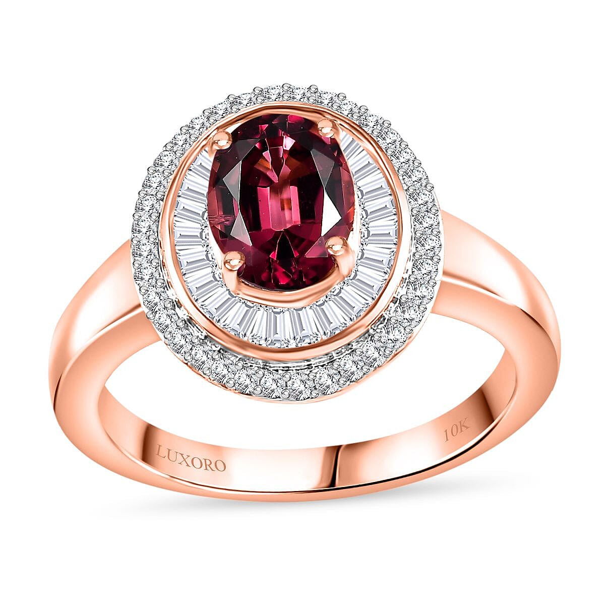 Luxoro 10K Rose Gold AAA Ouro Fino Rubellite, Diamond (G-H, I2) (0.45 cts) Ring (Size 7.0) (4.30 g) 1.90 ctw
