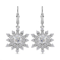 D'Joy Crisantemo Cut Moissanite 3.75 ctw Snowflake Earrings in Rhodium Over Sterling Silver