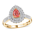 Certified & Appraised Luxoro 14K Yellow Gold AAA Padparadscha Sapphire (BT), Diamond (I2) (0.51 cts) Double Halo Ring (Size 7.0) 1.41 ctw - Sticky add to cart bar