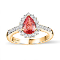 Certified & Appraised Luxoro AAA Padparadscha Sapphire (BT) and I2 Diamond 1.86 ctw Halo Ring in 14K Yellow Gold