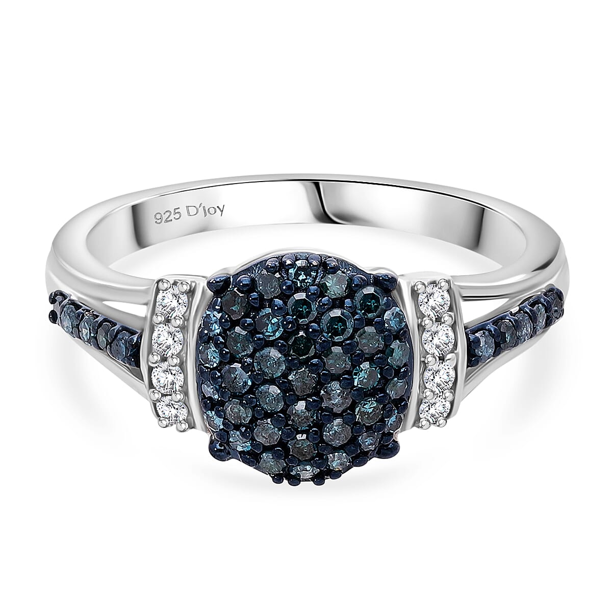 White Diamond ,  Blue Diamond  Ring in Rhodium Overlay Sterling Silver 0.45 ctw