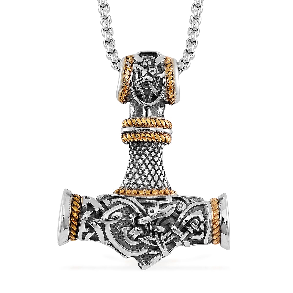 Hammer Pendant Necklace in ION Plated YG and Black Oxidized Stainless Steel 23.5 Inches