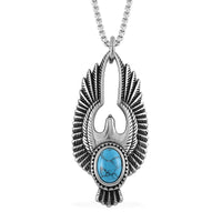Blue Howlite 2.60 ctw Eagle Pendent Necklace in Black Oxidized Stainless Steel 23.5 Inches