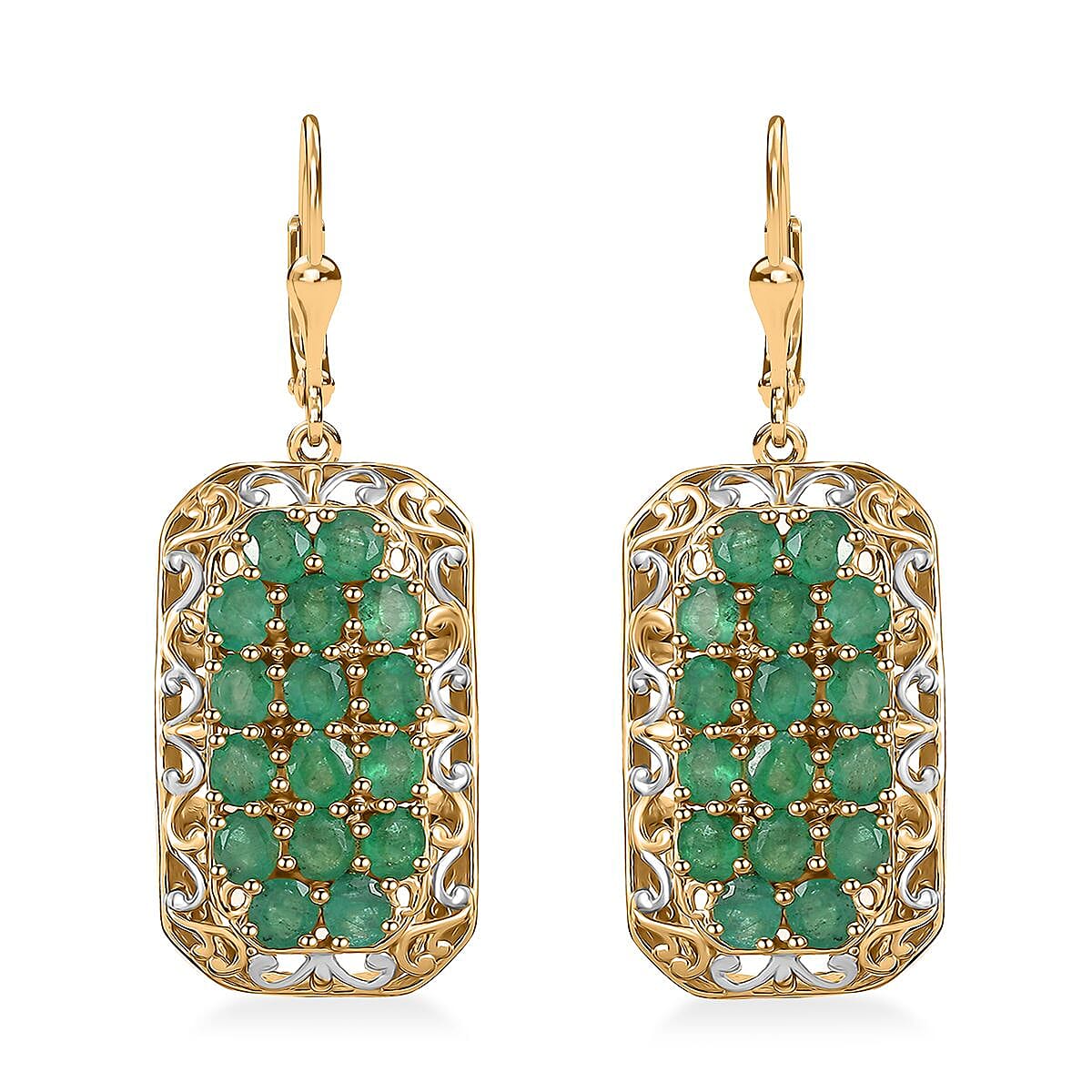 TLV Kagem Zambian Emerald Cluster Earring in 18K Vermeil YG Over Sterling Silver 5.00 ctw