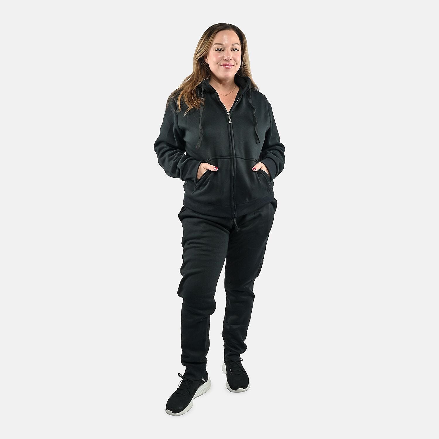 TLV Hanton International Black Women's Sherpa Lined 2 Piece Velvet Set - S