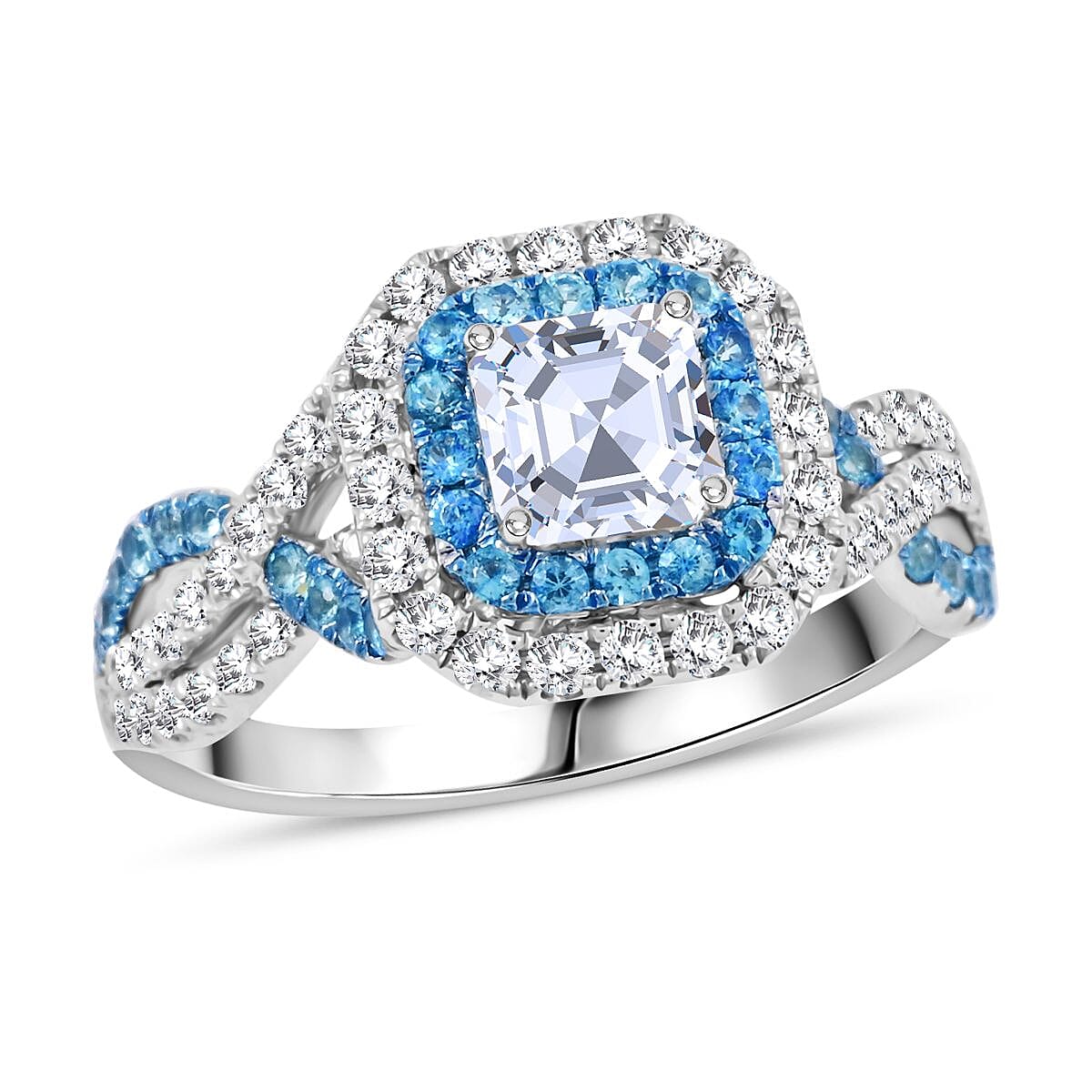 Modani White Diamond F VS and Paraiba Tourmaline 1.35 ctw Ring in 950 Platinum 5.40 Grams