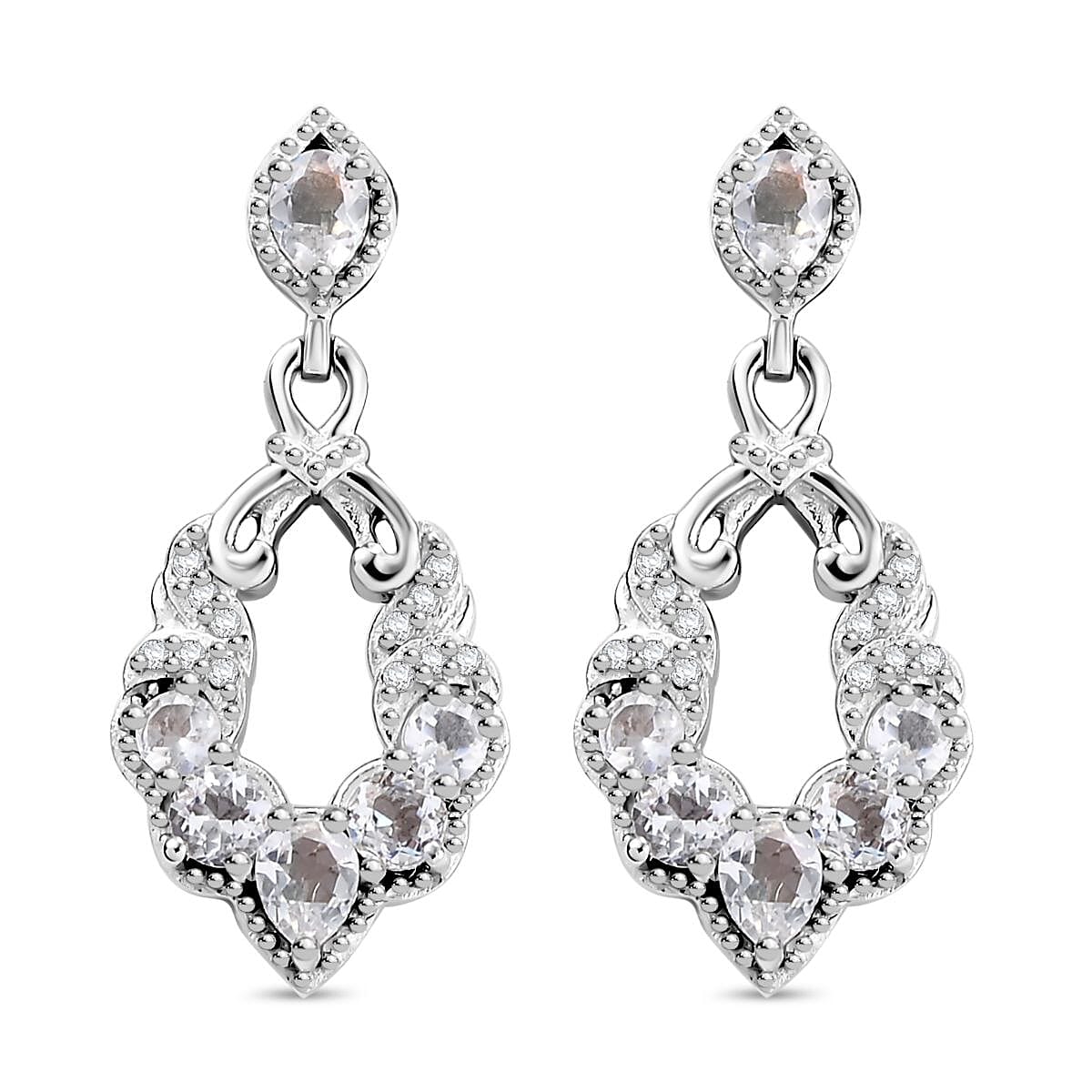 D'Joy Premium Malagasy Moonstone and White Zircon 1.70 ctw Dangle Earrings in Rhodium Over Sterling Silver