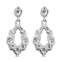 D'Joy Premium Malagasy Moonstone and White Zircon 1.70 ctw Dangle Earrings in Rhodium Over Sterling Silver