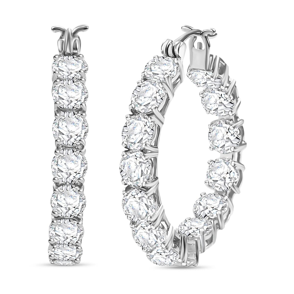 TLV J Francis Embellished with Zirconia by Swarovski Hoop Earrings in Rhodium Over Sterling Silver 25.00 ctw