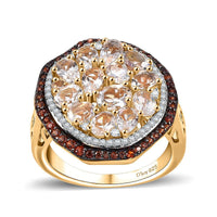 Premium Malagasy Moonstone, Brown and White Zircon 3.50 ctw Ring in 18K Vermeil Yellow Gold Over Sterling Silver (Size 10.0)