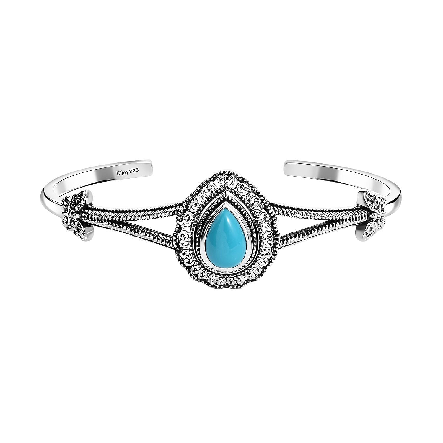 D'Joy Artisan Crafted Sleeping Beauty Turquoise 2.80 ctw Elegance Butterfly Cuff Bracelet in Black Oxidized Sterling Silver (7.25 In)