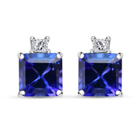 Certified & Appraised Rhapsody Asscher Cut AAAA Tanzanite and E-F VS Diamond 2.69 ctw Earrings in 950 Platinum