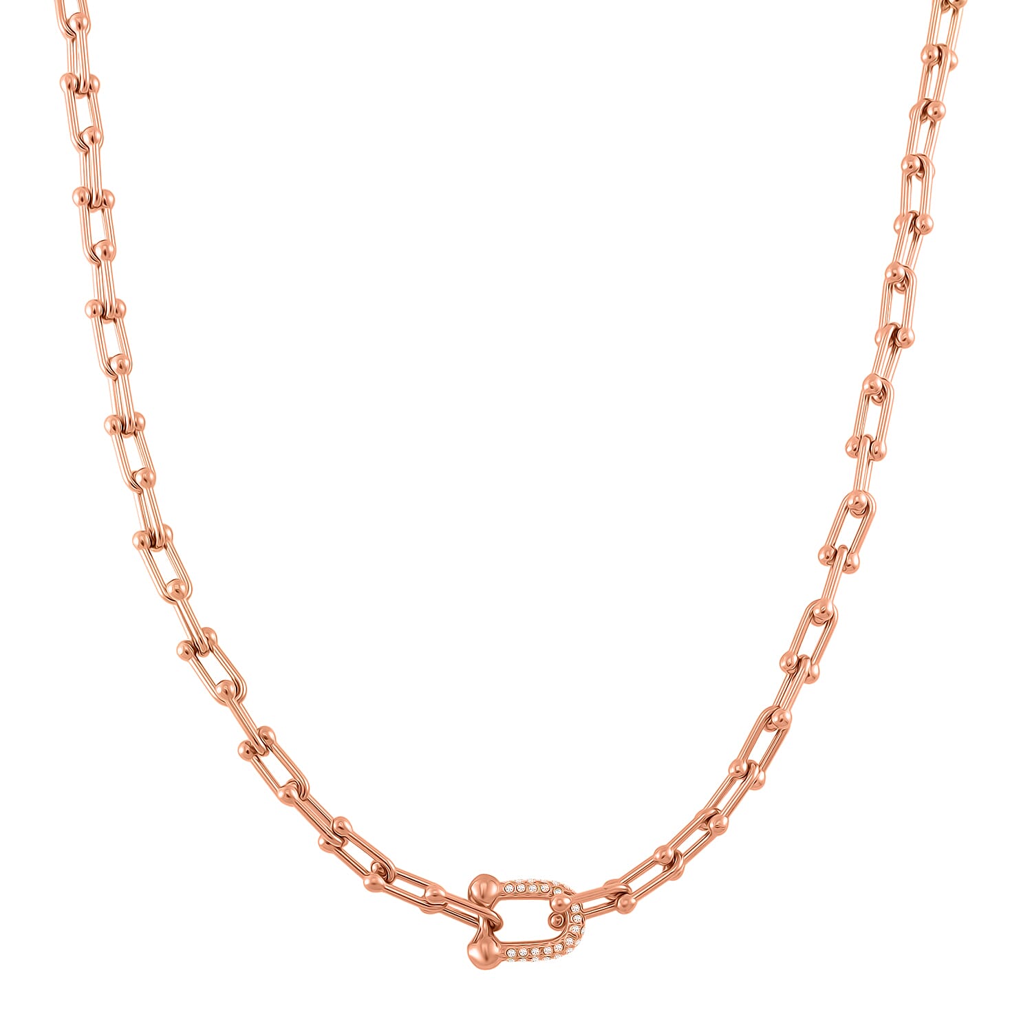 White Austrian Crystal Necklace (18-20 Inches) in ION Plated RG Stainless Steel