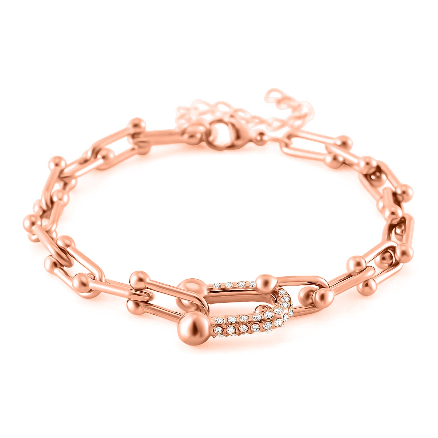 White Austrian Crystal Bracelet in ION Plated RG Stainless Steel (7.5-9.5In)