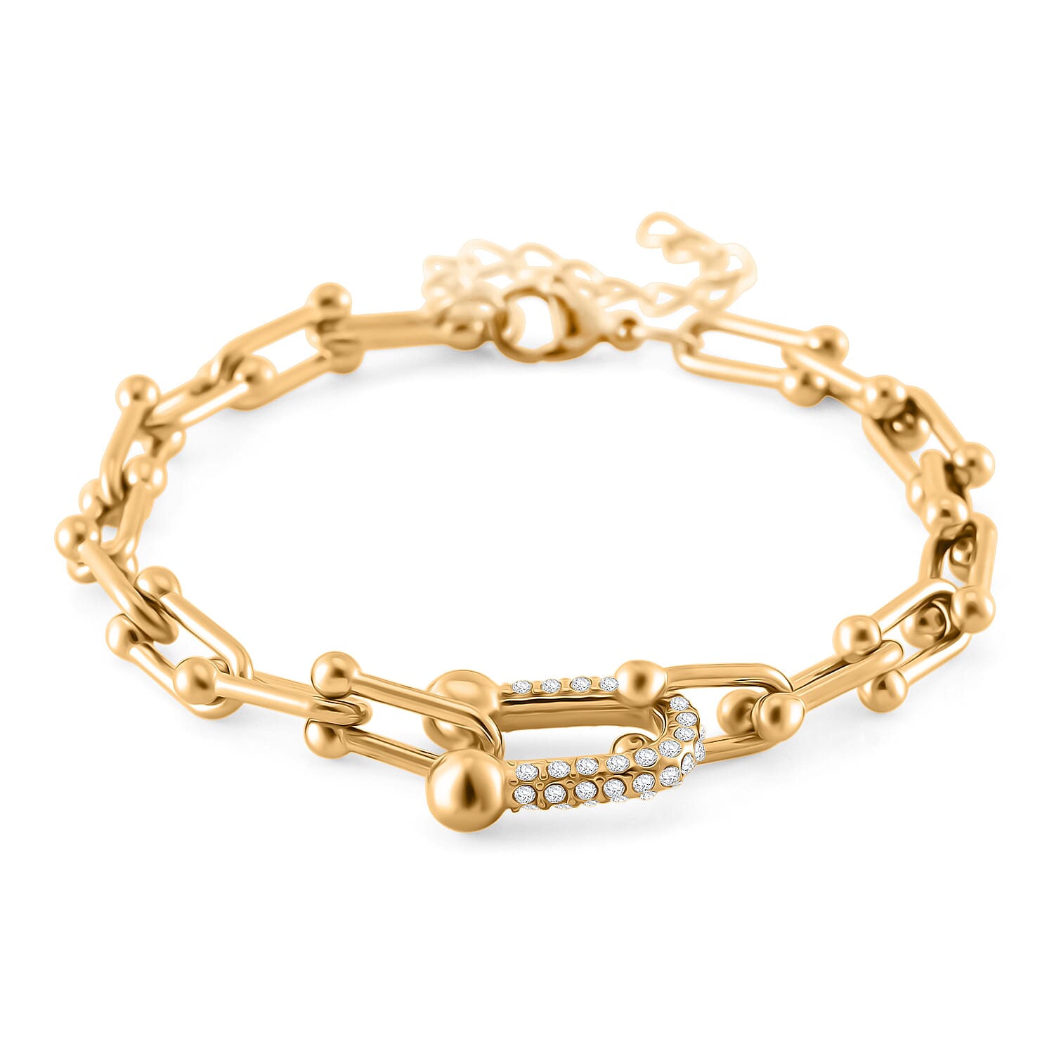 White Austrian Crystal Bracelet in ION Plated RG Stainless Steel (7.5-9.5In)