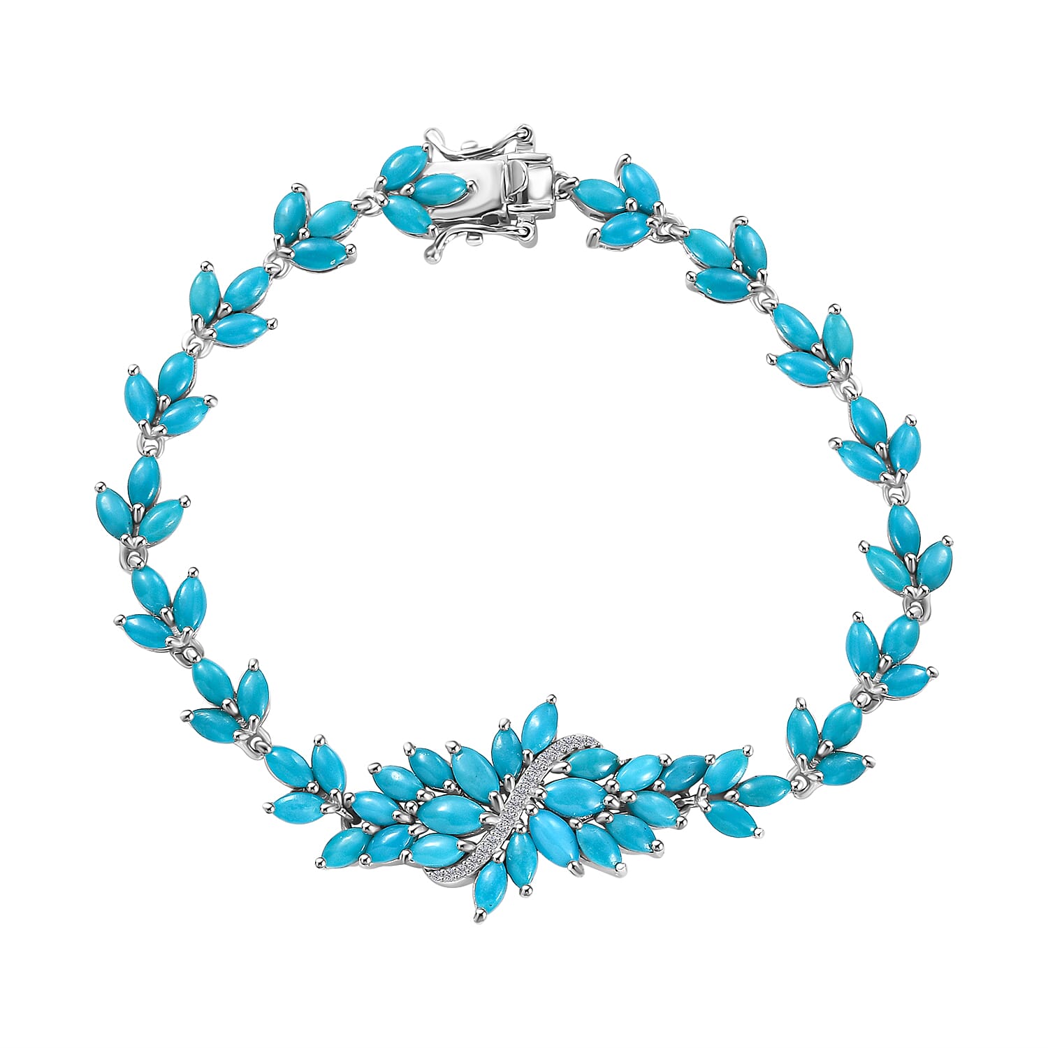 D'Joy Sleeping Beauty Turquoise and Moissanite 10.25 ctw Vine Bracelet in Rhodium Over Sterling Silver (7.25 In)