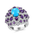 Sleeping Beauty Turquoise, Multi Gemstone Ring in Rhodium Over Sterling Silver (Size 8.0) 6.40 ctw - Sticky add to cart bar