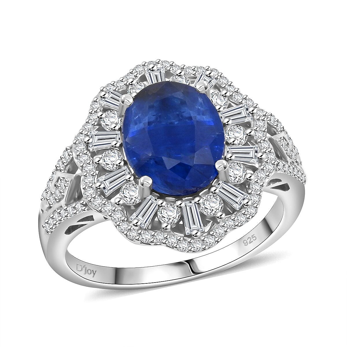 TLV Kashmir Kyanite, Moissanite Ring in Rhodium Over Sterling Silver (Size 8.0) 4.60 ctw