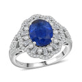 TLV Kashmir Kyanite, Moissanite Ring in Rhodium Over Sterling Silver (Size 8.0) 4.60 ctw - Sticky add to cart bar