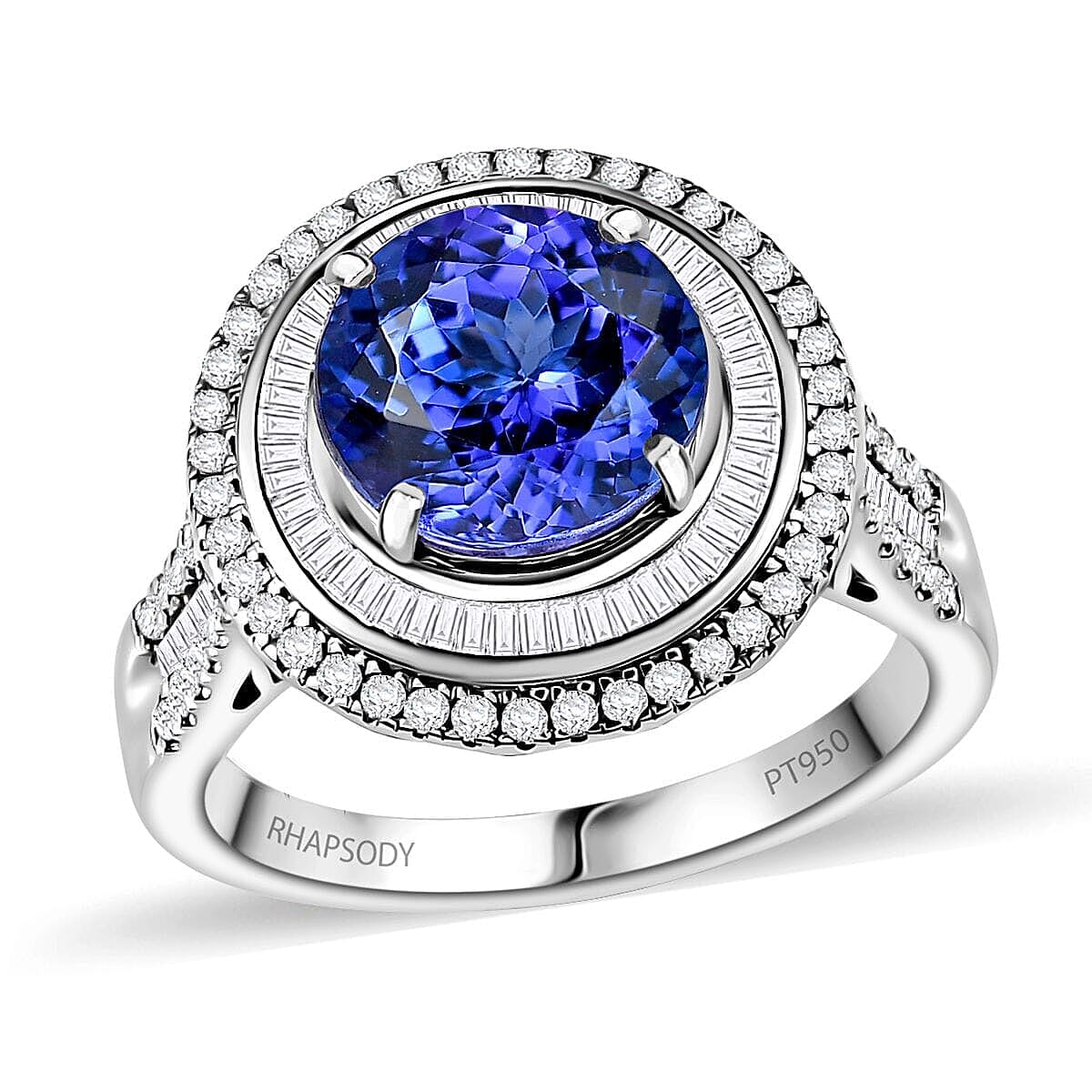 Doorbuster Certified & Appraised Rhapsody 950 Platinum AAAA Tanzanite, Diamond (E-F, VS2) Ring (Size 10.0) (9.80 g) 6.05 ctw