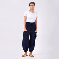 Black 2 Front Pocket Harem Pants with Ankle Cuffs Drawstring - One Size Fits Most