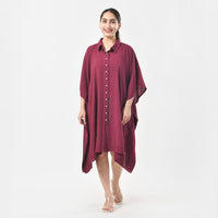 Tamsy Magenta Kaftan with Collar and Front Buttons - One Size Fits Most