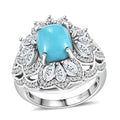 Sleeping Beauty Turquoise, Moissanite Ring in Rhodium Over Sterling Silver (Size 7.0) 4.30 ctw - Sticky add to cart bar