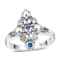 J Francis Embellished with Aurora Borealis Crystal by Swarovski Gem Garden Nonet Ring in Platinum Bond (Size 10.0)