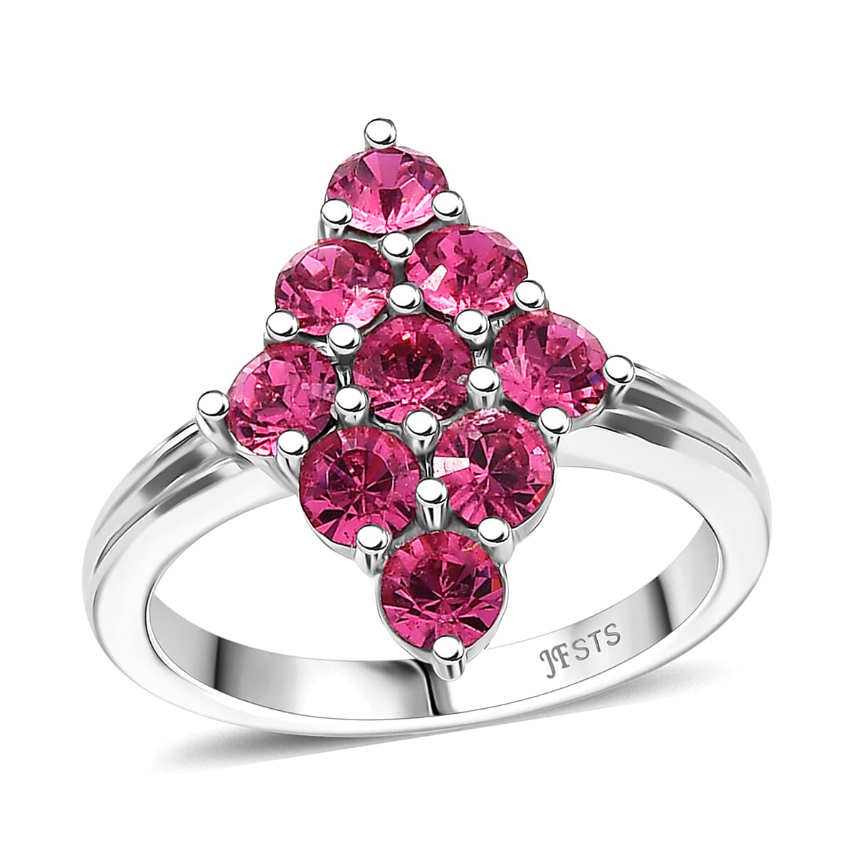 J Francis Embellished with Rose Crystal by Swarovski Gem Garden Nonet Ring in Platinum Bond (Size 5.0)