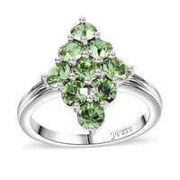J Francis Embellished with Peridot Color Crystal by Swarovski Gem Garden Nonet Ring in Platinum Bond (Size 9.0)