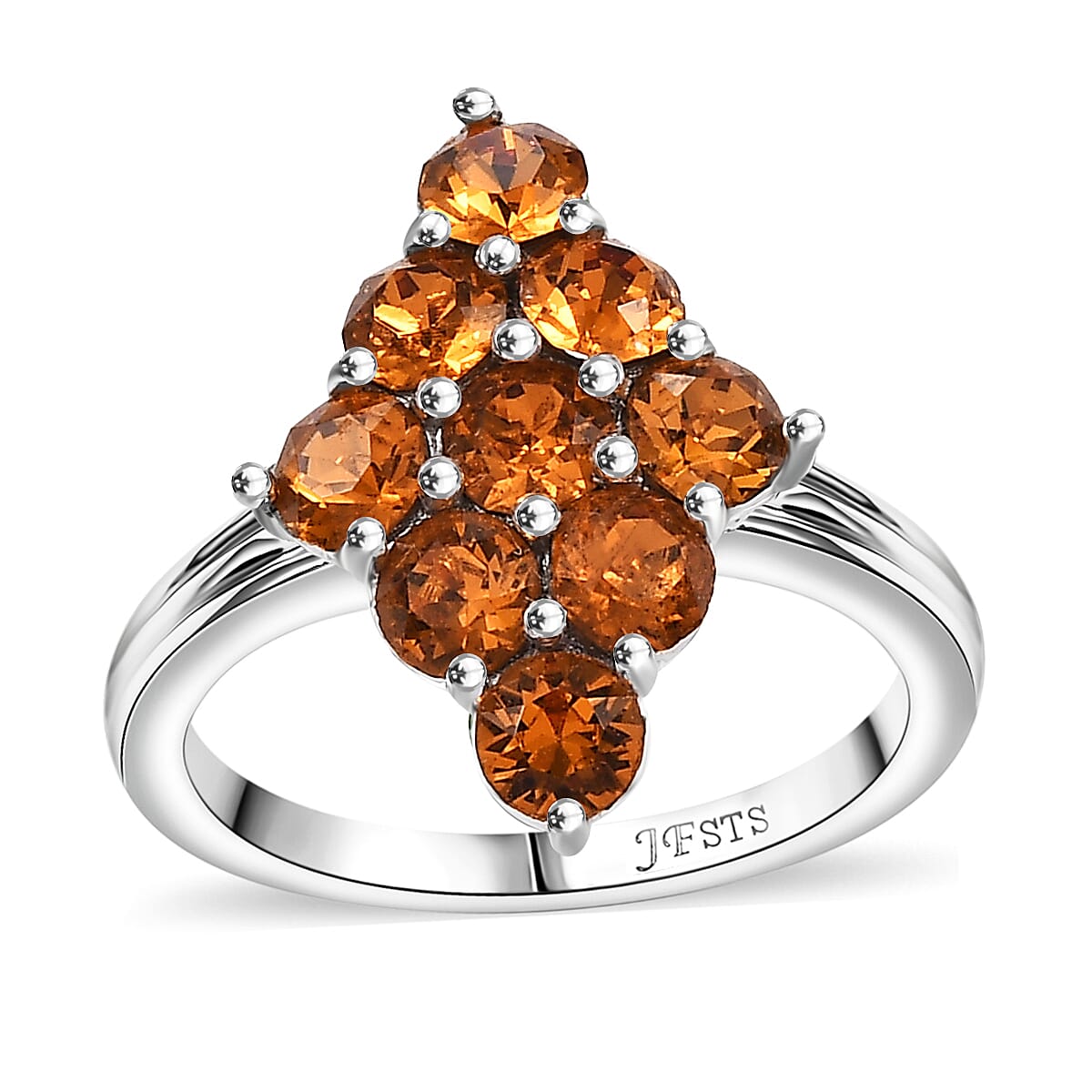 J Francis Embellished with Topaz Color Crystal by Swarovski Gem Garden Nonet Ring in Platinum Bond (Size 9.0)