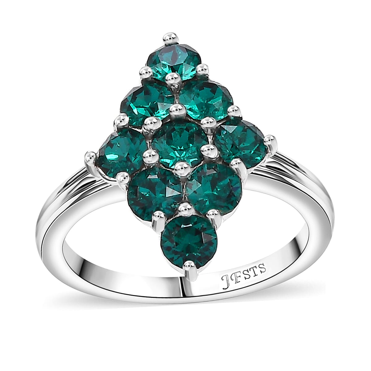 J Francis Embellished with Emerald Color Crystal by Swarovski Ring in Platinum Bond (Size 8.0)